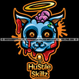 Zombie Creepy Cat Head Brain Scar Blood Horror Scary Dripping Spooky Monster Logo Hustle Skillz SVG PNG JPG Vector Cut Files Silhouette Cricut