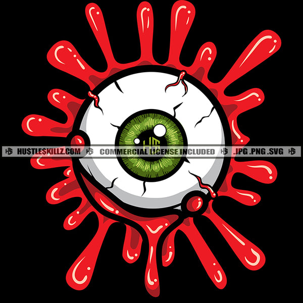 Creepy Eye Ball Blood Splash Optical Vision Veins Scary Horror Halloween Logo Hustle Skillz SVG PNG JPG Vector Cut Files Silhouette Cricut