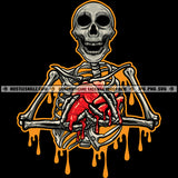 Dripping Skull Holding Heart Bleeding Blood Skeleton Bones Death Smile Creepy Logo Hustle Skillz SVG PNG JPG Vector Cut Files Silhouette Cricut