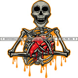 Dripping Skull Holding Heart Bleeding Blood Skeleton Bones Death Smile Creepy Logo Hustle Skillz SVG PNG JPG Vector Cut Files Silhouette Cricut