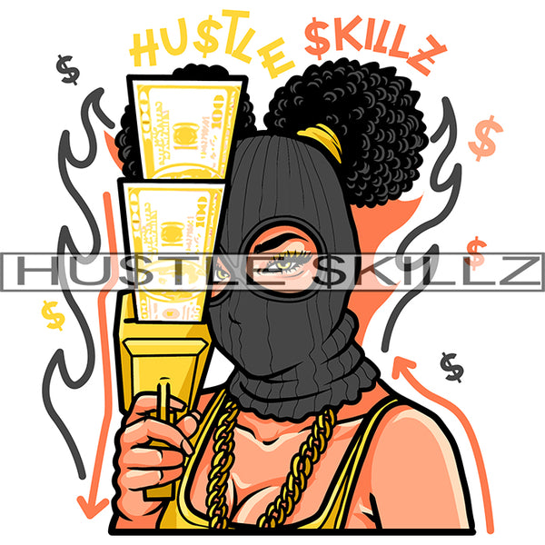 Melanin Woman Holding Money Gun Afro Puff Hustle Hustler Hustling Designs For Products SVG PNG JPG EPS Cut Cutting