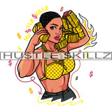 Melanin Woman Holding Money Stack Hustle Hustler Hustling Designs For Products SVG PNG JPG EPS Cut Cutting