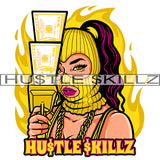 Melanin Woman Holding Money Gun Fire Hustle Hustler Hustling Designs For Products SVG PNG JPG EPS Cut Cutting