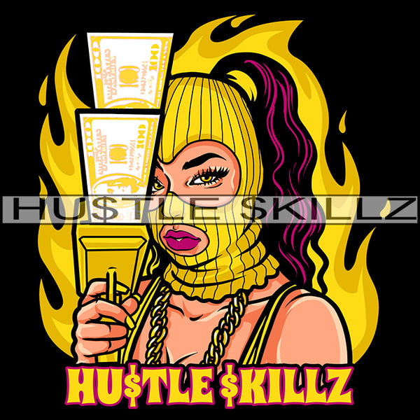 Melanin Woman Holding Money Gun Fire Hustle Hustler Hustling Designs For Products SVG PNG JPG EPS Cut Cutting