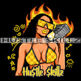 Melanin Woman Holding Money Stacks Flames Hustle Hustler Hustling Designs For Products SVG PNG JPG EPS Cut Cutting