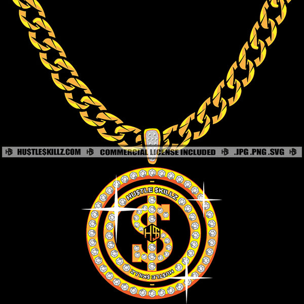 Dollar Sign Charm Diamond Gold Chain Jewelry Gem Golden Necklace Jewel Bling Bling Logo Hustle Skillz SVG PNG JPG Vector Cut Files Silhouette Cricut