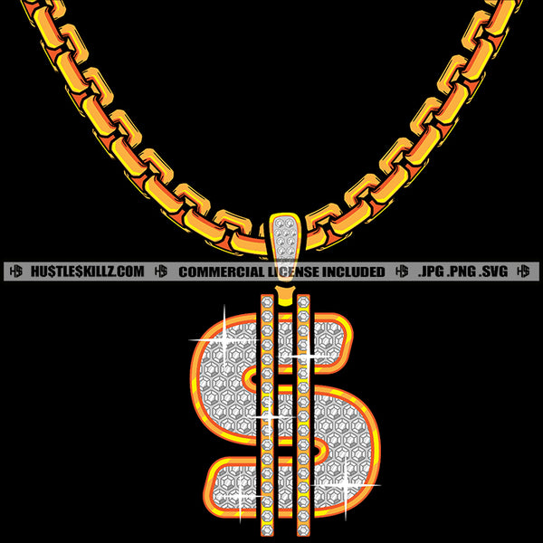 Money Sign Charm Diamond Gold Chain Jewelry Gem Golden Necklace Jewel Bling Bling Logo Hustle Skillz SVG PNG JPG Vector Cut Files Silhouette Cricut