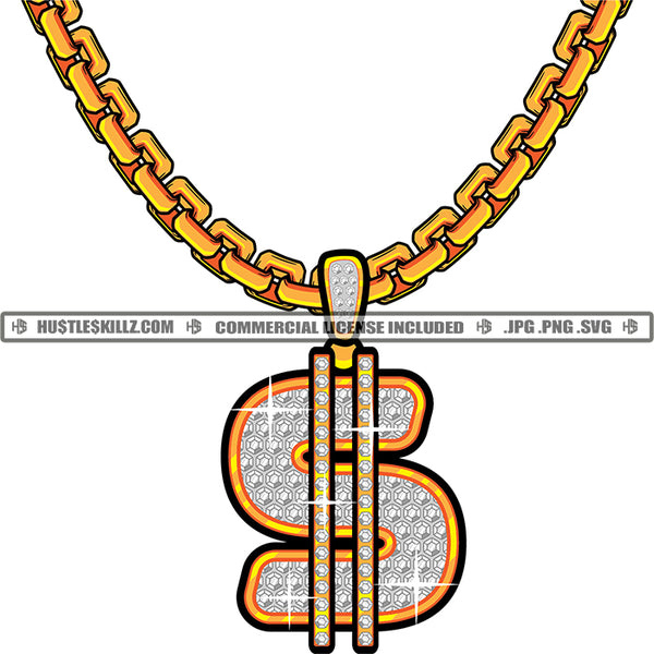 Money Sign Charm Diamond Gold Chain Jewelry Gem Golden Necklace Jewel Bling Bling Logo Hustle Skillz SVG PNG JPG Vector Cut Files Silhouette Cricut