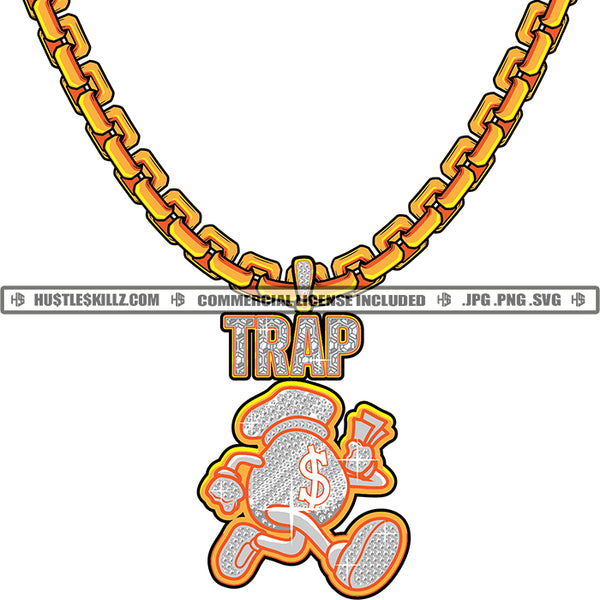 Gold Chain Link Necklace Trap Charm Pendant Diamond Illustration  Design Expensive Jewelry Rich Bling Money Bag Running Cash Dollar Sign Logo Hustle Skillz SVG PNG JPG Vector Cut Files Silhouette Cricut