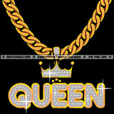 Queen Diamond Charm Gold Chain Jewelry Gem Golden Silver Necklace Jewel Grind Logo Hustle Skillz SVG PNG JPG Vector Cut Files Silhouette Cricut