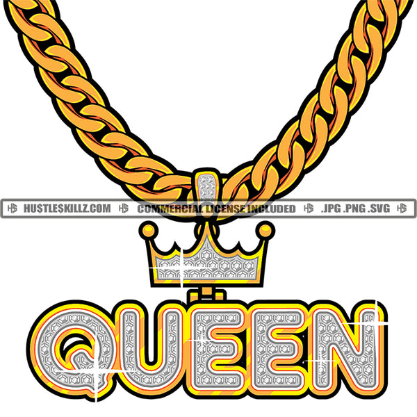 Queen Diamond Charm Gold Chain Jewelry Gem Golden Silver Necklace Jewel Grind Logo Hustle Skillz SVG PNG JPG Vector Cut Files Silhouette Cricut