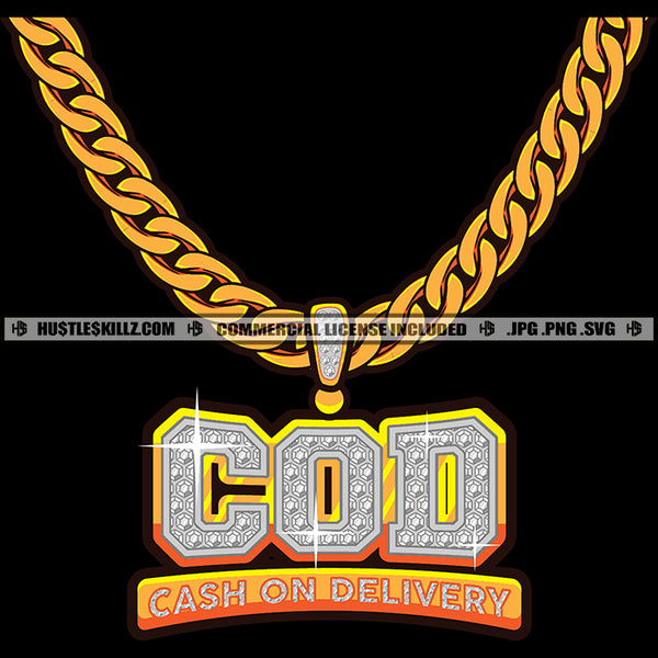 Cod Cash On Delivery Diamond Charm Gold Chain Jewelry Gem Golden Silver Necklace Jewel Grind Logo Hustle Skillz SVG PNG JPG Vector Cut Files Silhouette Cricut