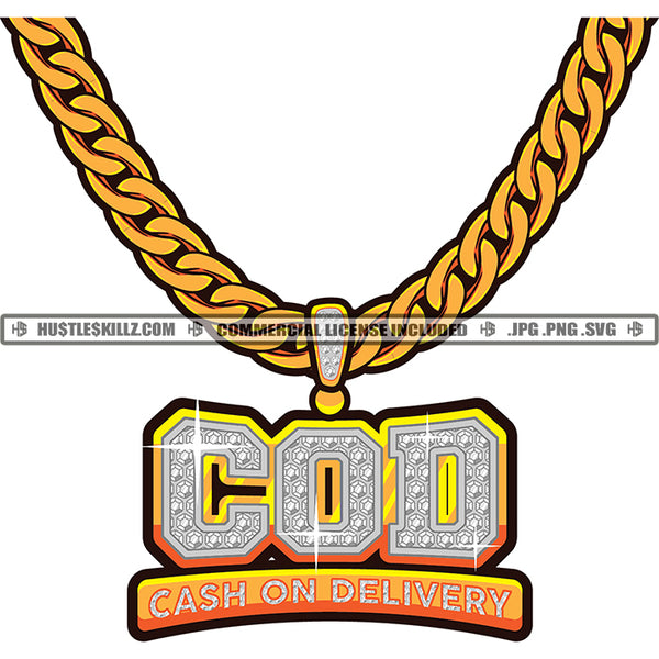 Cod Cash On Delivery Diamond Charm Gold Chain Jewelry Gem Golden Silver Necklace Jewel Grind Logo Hustle Skillz SVG PNG JPG Vector Cut Files Silhouette Cricut