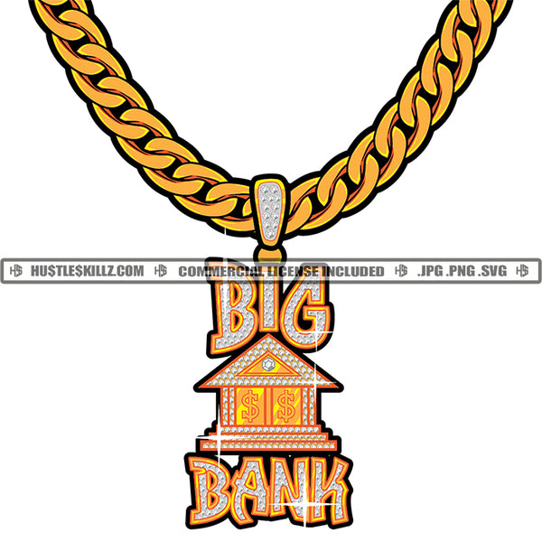 Big Bank Diamond Charm Stone Gold Chain Jewelry Gem Golden Necklace Jewel Grind Logo Hustle Skillz SVG PNG JPG Vector Cut Files Silhouette Cricut