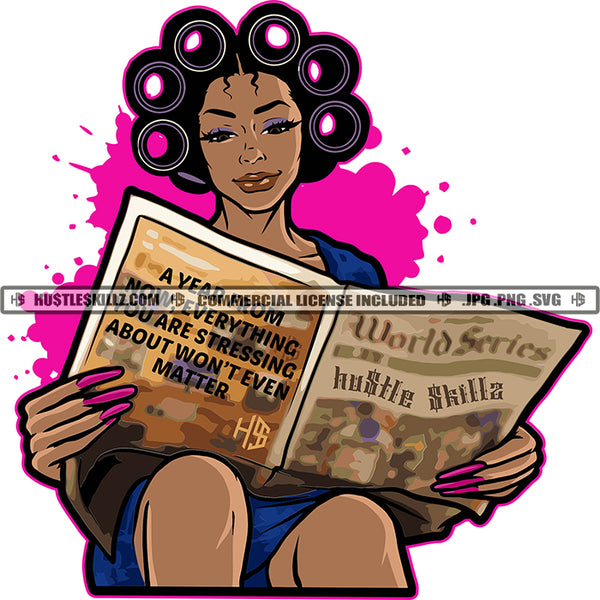 AYear From Now Life Quotes Woman Reading News Paper Hair Rollers Hair Logo Hustle Skillz SVG PNG JPG Vector Cut  Files Silhouette Cricut