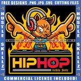 Hip Hop Cat Boom Dj Box Rap Music Gangster Earphone Fire Gold Chain Logo Hustle Skillz SVG PNG JPG Vector Cut Files Silhouette Cricut