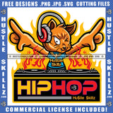 Hip Hop Cat Boom Dj Box Rap Music Gangster Earphone Fire Gold Chain Logo Hustle Skillz SVG PNG JPG Vector Cut Files Silhouette Cricut