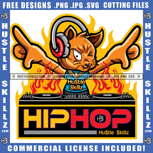 Hip Hop Cat Boom Dj Box Rap Music Gangster Earphone Fire Gold Chain Logo Hustle Skillz SVG PNG JPG Vector Cut Files Silhouette Cricut