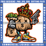 Crown Money Cash Dollar Bills Holding Protection Gun Logo Hustle Skillz SVG PNG JPG Vector Cut Files Silhouette Cricut