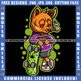 Happy Cat Skateboard Gold Chain Cannabis Smoking Blunt Marijuana Weed leaf Logo Hustle Skillz SVG PNG JPG Vector Cut Files Silhouette Cricut