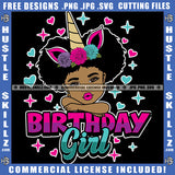 Cute Unicorn Birthday Girl Peeking Afro Hair Logo Hustle Skillz SVG PNG JPG Vector Cut  Files Silhouette Cricut