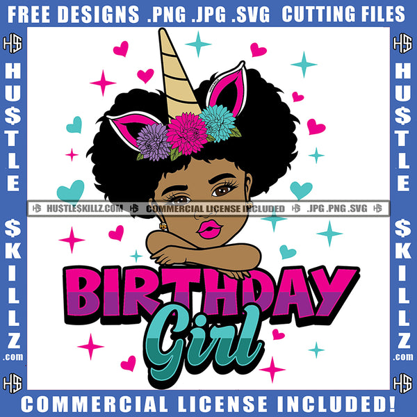 Cute Unicorn Birthday Girl Peeking Afro Hair Logo Hustle Skillz SVG PNG JPG Vector Cut  Files Silhouette Cricut