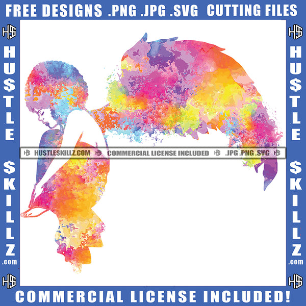 Black Angel Afro Woman Water Paint Colorful Logo Hustle Skillz SVG PNG JPG Vector Cut  Files Silhouette Cricut