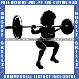 Melanin Beautiful Strong Girl Exercise Sport Silhouette Fitness Girl Holding A Weight Lifting Barbell Healthy Lifestyle Symbol Logo Hustle Skillz SVG PNG JPG Vector Cut Files Silhouette Cricut