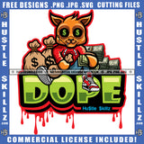 Dope Scarface Gangster Cat Holding Money Bag Cash Dollar Sign Dripping Logo Hustle Skillz SVG PNG JPG Vector Cut Files Silhouette Cricut