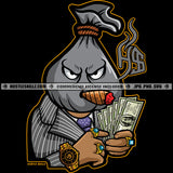 Money Bank Bag Head Cigar Cash Dollar Bills Male Pinstripe Suit Hustler Cannabis Smoking Blunt Marijuana Weed leaf Logo Hustle Skillz SVG PNG JPG Vector Cut Files Silhouette Cricut