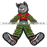 Gangster Cat Money All Over His Body Showing Off Cash Hustle Skillz Dope Hustler Hustling Designs For Products SVG PNG JPG EPS Cut Cutting