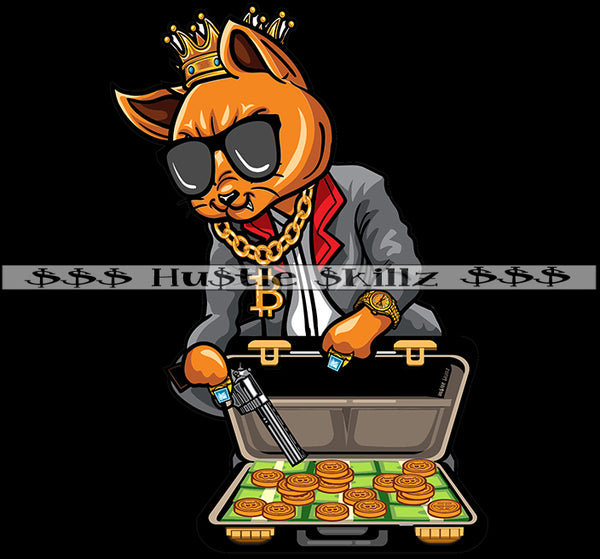 King Gangster Cat Case With Money Gold Bitcoins Stock Investor Cash Hustle Skillz Dope Hustler Hustling Designs For Products SVG PNG JPG EPS Cut Cutting
