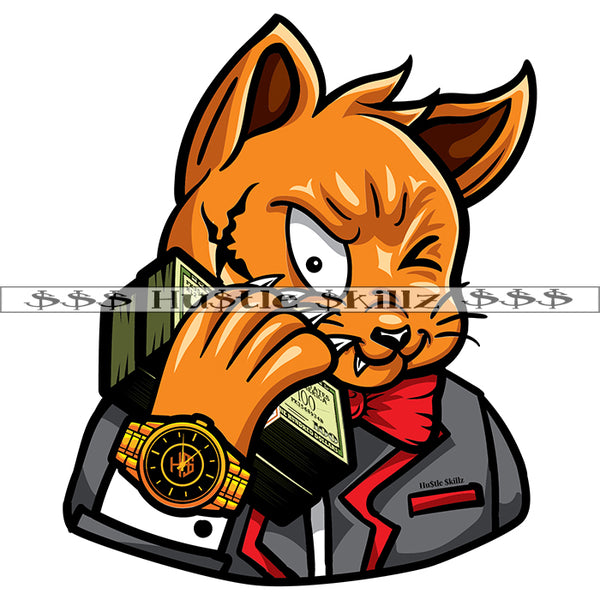 Gangster Cat Scar Face Money Stack On His Face Cash Hustle Skillz Dope Hustler Hustling Designs For Products SVG PNG JPG EPS Cut Cutting