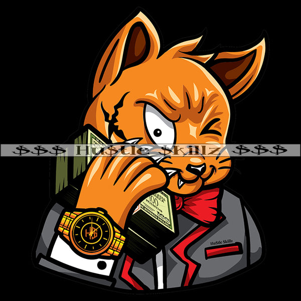 Gangster Cat Scar Face Money Stack On His Face Cash Hustle Skillz Dope Hustler Hustling Designs For Products SVG PNG JPG EPS Cut Cutting