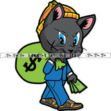 Gangster Cat Carrying Money Bag Cash Scar Face Hustle Skillz Dope Hustler Hustling Designs For Products SVG PNG JPG EPS Cut Cutting