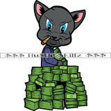 Gangster Cat Sitting Money Stacks Smoking Cigar Cash Hustle Skillz Dope Hustler Hustling Designs For Products SVG PNG JPG EPS Cut Cutting