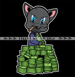 Gangster Cat Sitting Money Stacks Smoking Cigar Cash Hustle Skillz Dope Hustler Hustling Designs For Products SVG PNG JPG EPS Cut Cutting