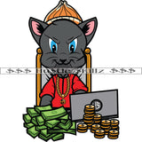 Gangster Cat Investor Laptop Coins Money Stacks Cash Hustle Skillz Dope Hustler Hustling Designs For Products SVG PNG JPG EPS Cut Cutting