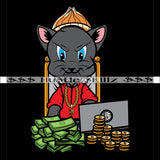 Gangster Cat Investor Laptop Coins Money Stacks Cash Hustle Skillz Dope Hustler Hustling Designs For Products SVG PNG JPG EPS Cut Cutting