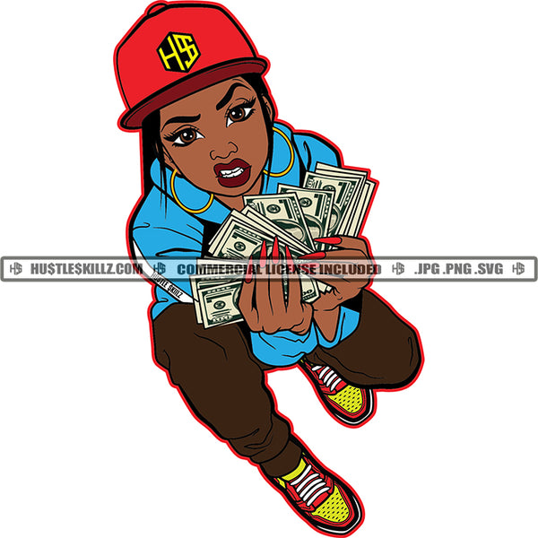 Lola Showing Off Money Squatting Hustler Grind Hustle Skillz SVG PNG JPG Silhouette Cricut Cut Files