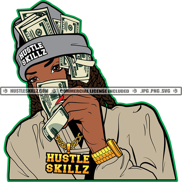 Gangster Lola Money Hat Showing Off Hustler Grind Hustle Skillz SVG PNG JPG Silhouette Cricut Cut Files