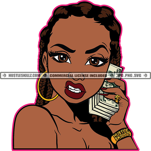 Afro Lola Money Stack Hustler Grind Hustle Skillz SVG PNG JPG Silhouette Cricut Cut Files