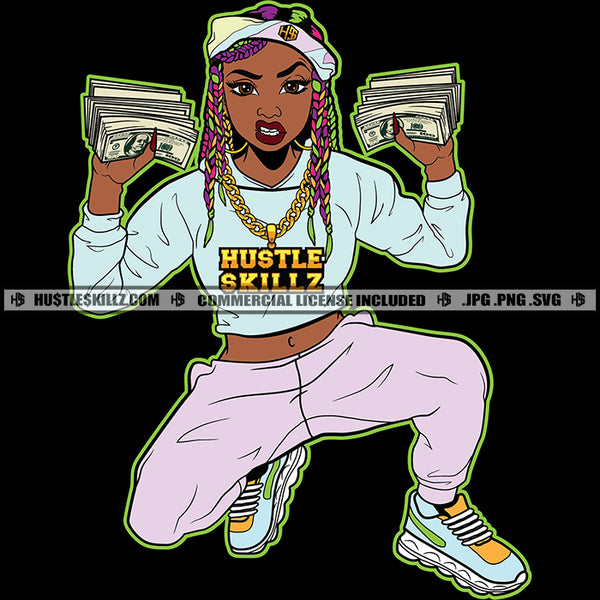 Gangster Lola Showing Money Stacks Bragging Hustler Grind Hustle Skillz SVG PNG JPG Silhouette Cricut Cut Files