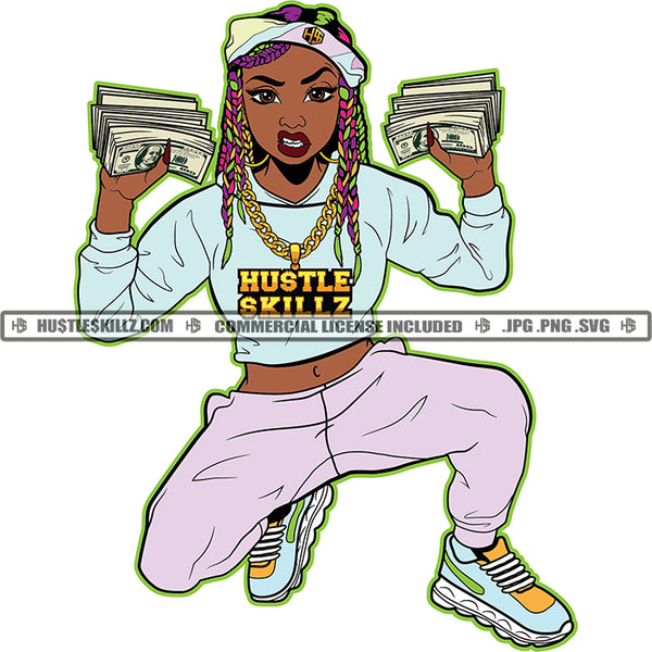 Gangster Lola Showing Money Stacks Bragging Hustler Grind Hustle Skillz SVG PNG JPG Silhouette Cricut Cut Files