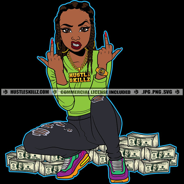 Mean Lola Middle Finger Squatting Money Stacks Hustler Grind Hustle Skillz SVG PNG JPG Silhouette Cricut Cut Files