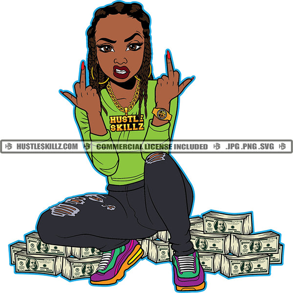 Mean Lola Middle Finger Squatting Money Stacks Hustler Grind Hustle Skillz SVG PNG JPG Silhouette Cricut Cut Files