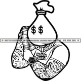 Man Money Bag Head Carrying Money Stacks Tattoo Ghetto Rap Hip Hop Gangster Hustler Grind Logos Black And White Designs Hustle Skillz SVG PNG JPG Vector Cutting Files Silhouette Cricut