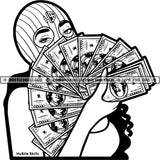 Gangster Woman Ski mask Showing Money Ghetto Hip Hop Rap Logos Black And White Designs Hustle Skillz SVG PNG JPG Vector Cutting Files Silhouette Cricut