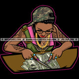 Gangster Woman Eating Money Kitchen Utensils Camo Hat Hustle Skillz SVG PNG JPG Vector Cut Files Silhouette Cricut