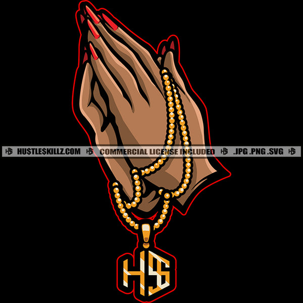 Female Woman Hand Praying Gold Chain Hustle Skillz SVG PNG JPG Vector Cut Files Silhouette Cricut